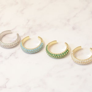 925 earrings, chunky EARCUFF, gold earcuff, turquoise, emerald green, adjustable, cartilage, no piercing, open hoops, pave, silver, gold cz