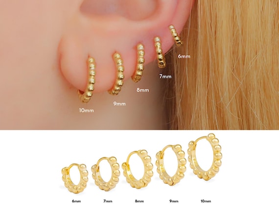 925 Earrings Gold Hoop Earrings Rounded Huggie Bead Hoop