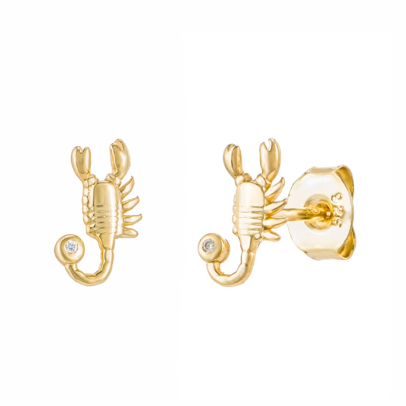 925 earrings minimal dainty stud earrings gold stud earrings pave studs scorpio cz studs scorpio studs delicate edgy gold studs