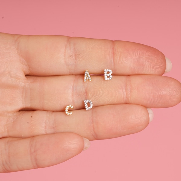 Initial cz stud earrings, Minimalist earring, Letter earrings, Initial earrings, Dainty cz earrings, Tiny cz letter earrings, Tiny stud