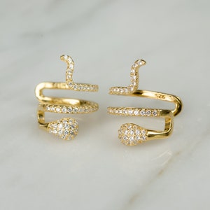Snake ear cuff, gold earcuff, snake earring, wrap earring, adjustable earrings, no piercing earrings, pave hoops, gold hoops