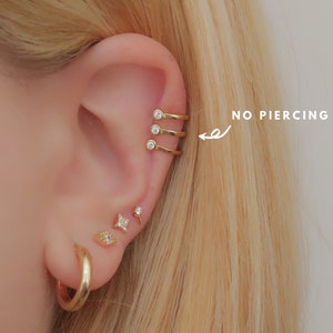 925 earrings, pave EARCUFF, gold earcuff, triple sphere earring, cz earring, wrap, adjustable, cartilage, no piercing, open hoops, pave