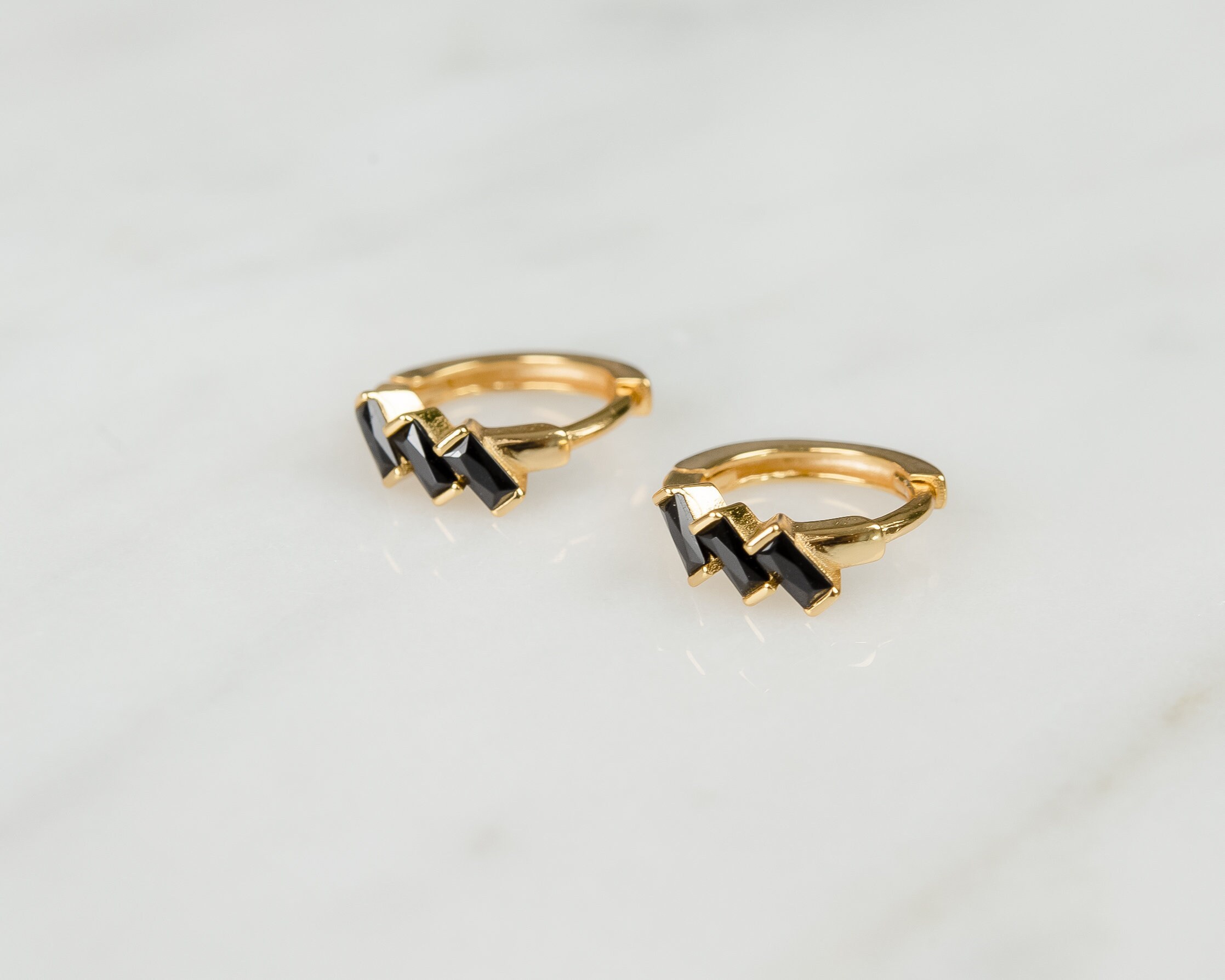 925 Earrings Gold Hoops Gold Hoop Earrings Black Cz Cz - Etsy