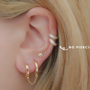 925 earrings, cartilage ear cuff, gold earcuff, gold earring, gold hoop earring, adjustable, no piercing, open hoops, pave earring, tiny
