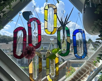 Quilted Stained glass plant propagation station suncatcher