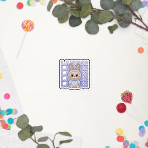 Blue Purple Print Bunny Monster Lafufu Labubu Sticker – Wild Cute Kawaii Vinyl Decal, Sticker