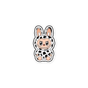 Cute Cow Print Bunny Monster Lafufu Labubu Sticker – Kawaii Creepy Cute Vinyl Decal, Gothic Pastel Animal Sticker