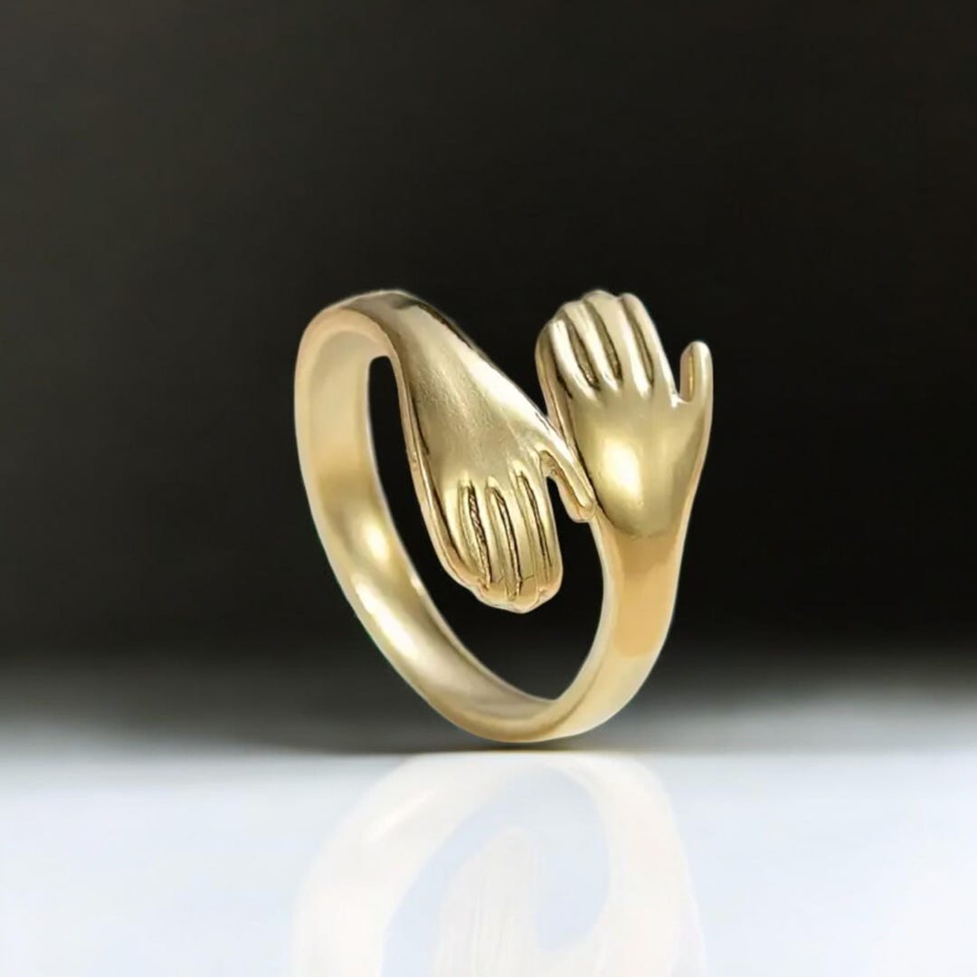 Hug Ring Pattern Gold Minimalist Hug Ring, Adjustable Hug Ring, Hugging Hand Ring Gift ...