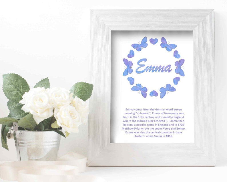 Emma Name Meaning Printable Art. Purple and Blue Butterflies | Etsy