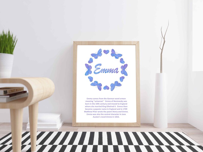 Emma Name Meaning Printable Art. Purple and Blue Butterflies | Etsy