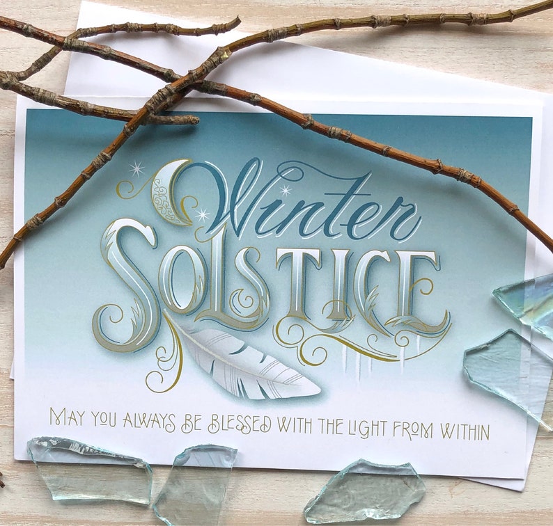 Hand lettered 5 x 7 folded winter solstice greeting card Etsy