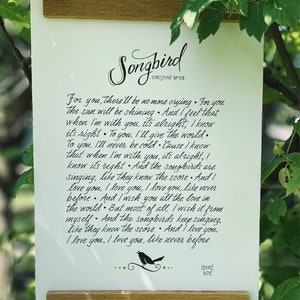 Customized hand lettered song lyrics/quotes  keepsake for weddings, memorials, inspiration