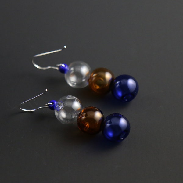 TRIO Blown and fused glass earrings, drop earrings, glass jewelry, design earrings, scandinavian design, sterling silver