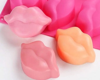 6 cavity soap mould / mold for 3D luscious lips mouth shape soap - approximately 100g soap, cake, sweet, baby loaf wax melts - pink silicone