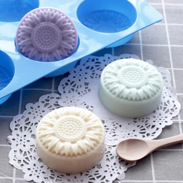 Stampo per sapone a 6 cavità per sapone 3D Daisy fiore di girasole a forma di sapone - circa 100 ml per torta cavità, candela, cioccolato, resina - silicone