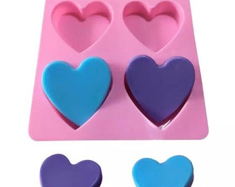 4 cavity soap mould / mold for 3D Valentines love heart shape soap - approximately 75g soap for cake, sweet, baby loaf - pink silicone