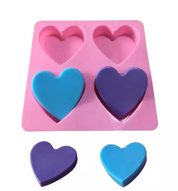 4 Cavity Soap Mould / Mold for 3D Valentines Love Heart Shape Soap