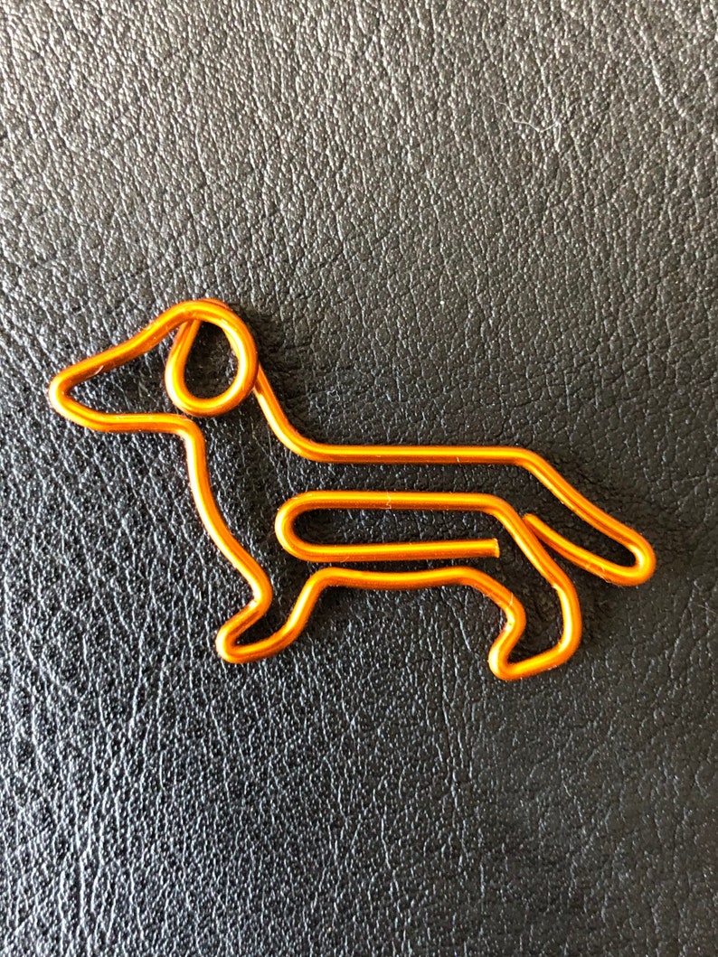 Set of 10 quality Sausage Dog Dachshund gold/copper coloured metal paper clips for stationary, cards, pictures, scrapbooking, art projects. image 6