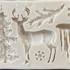 Reindeer icicles snowflake snow Christmas tree silicone cake, fondant, clay, resin mould / mold - chocolate, icing, jewellery, sugar craft