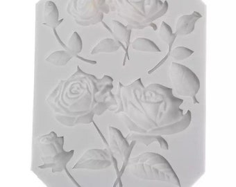 Rose and leaf flower flowers silicone soap, cake, fondant, clay, baking mould / mold - chocolate, icing, jewellery, sugar craft, resin