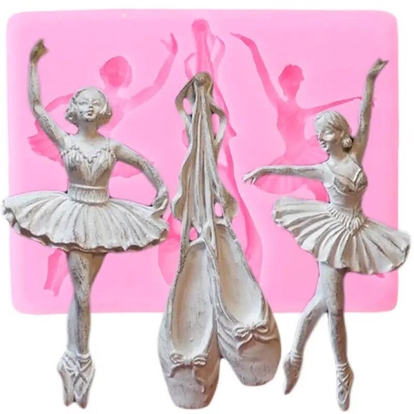 Small Prima ballerina dancer and shoes, silicone fondant, clay, mould - jewellery, resin - CHECK SIZE before buying (10.5x8cm)