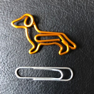 Set of 10 quality Sausage Dog Dachshund gold/copper coloured metal paper clips for stationary, cards, pictures, scrapbooking, art projects. image 4