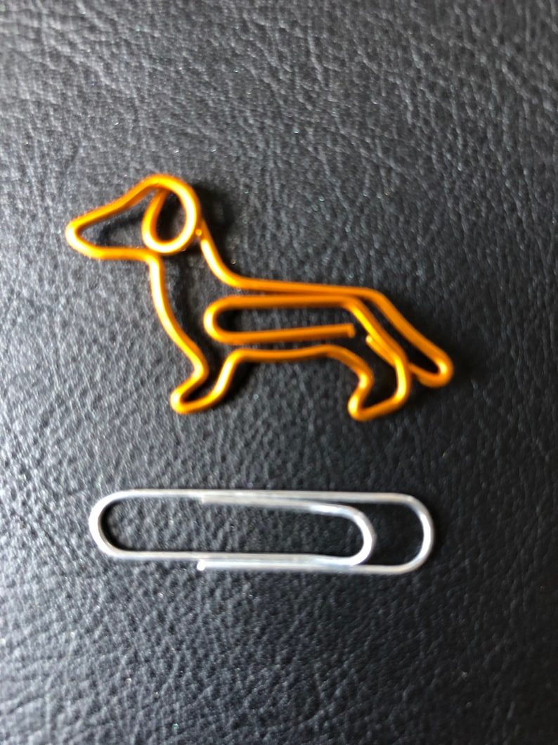 Set of 10 quality Sausage Dog Dachshund gold/copper coloured metal paper clips for stationary, cards, pictures, scrapbooking, art projects. image 4