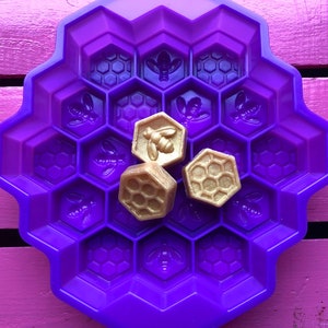 Adorable Hexagonal Honeycomb Bee 19 mini cavity soap mould / mold for 3D oval soaps, for soap, candles, cake, sweets, chocolate - silicone