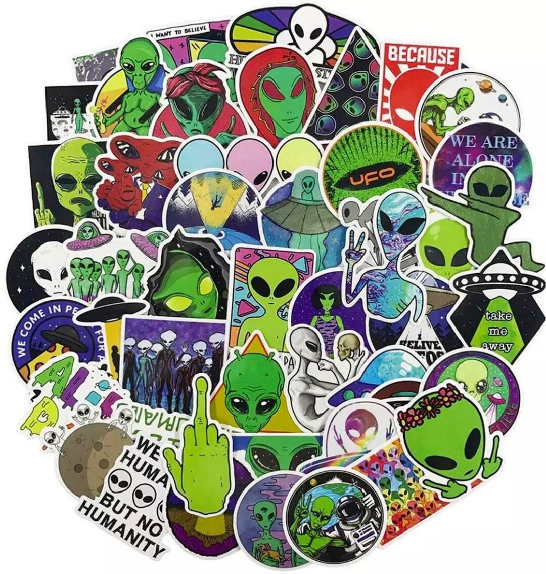 5 Glossy Amusing Space Alien ET Stickers for Embellishments on Cups ...