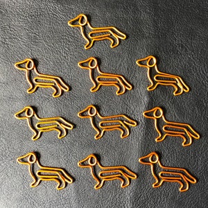 Set of 10 quality Sausage Dog Dachshund gold/copper coloured metal paper clips for stationary, cards, pictures, scrapbooking, art projects. image 2