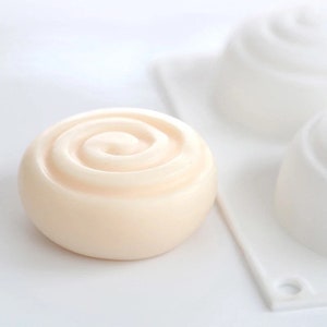 X1 6 cavity circular shaped swirl twirl soap or cake mould / mold for - approx  100ml soap, cake mix, sweet, loaf - white soft silicone