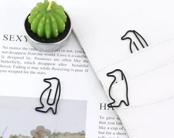 Set of 10 quality Black Winter Penguins - beautiful coated metal paper clips for stationary, cards, pictures, scrapbooking etc. 35mm x 18mm