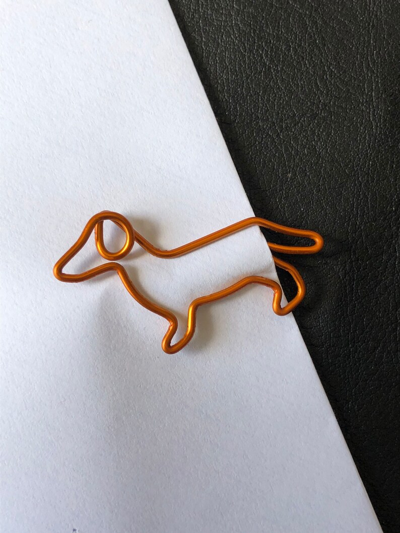 Set of 10 quality Sausage Dog Dachshund gold/copper coloured metal paper clips for stationary, cards, pictures, scrapbooking, art projects. image 5