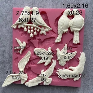 Beautiful detail Bird Lovebirds Eagle silicone fondant, clay, mould chocolate, icing, jewellery, resin please CHECK SIZE before buying image 2