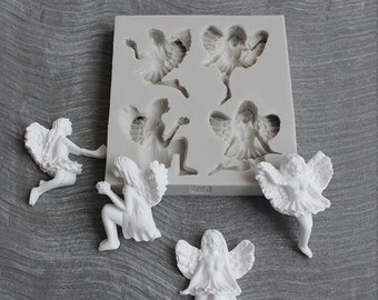 Small (9 x 8 cm x 1 cm) 4 x fairy faerie nymph angel images in silicone mould / mold cake, resin, chocolate, icing, jewellery