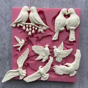 Beautiful detail Bird Lovebirds Eagle silicone fondant, clay, mould chocolate, icing, jewellery, resin please CHECK SIZE before buying image 1