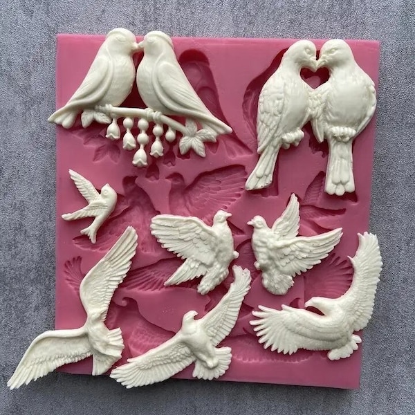 Beautiful detail Bird Lovebirds Eagle silicone fondant, clay, mould - chocolate, icing, jewellery, resin - please CHECK SIZE before buying