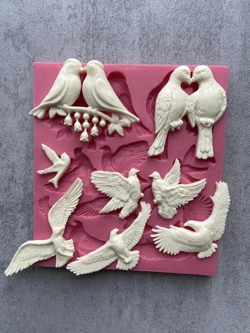 Beautiful detail Bird Lovebirds Eagle silicone fondant, clay, mould chocolate, icing, jewellery, resin please CHECK SIZE before buying image 1