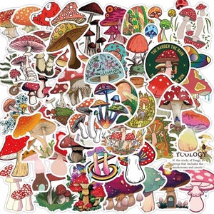 Sets of 5 Colourful Fungi Toadstool Mushroom matte stickers for cups, guitars, phones, laptops, scrapbooking - perfect for a themed party