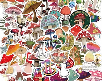 Sets of 5 Colourful Fungi Toadstool Mushroom matte stickers for cups, guitars, phones, laptops, scrapbooking - perfect for a themed party