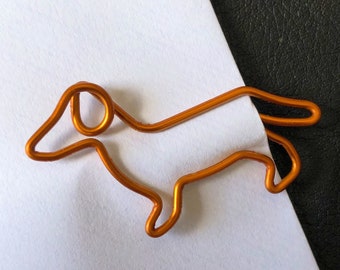 Set of 10 quality Sausage Dog Dachshund gold/copper coloured metal paper clips for stationary, cards, pictures, scrapbooking, art projects.