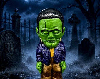 Hand-Painted Stoic Frankenstein Figurine/One-of-a-Kind/Halloween Monster Decor/Gothic Graveyard Collectible