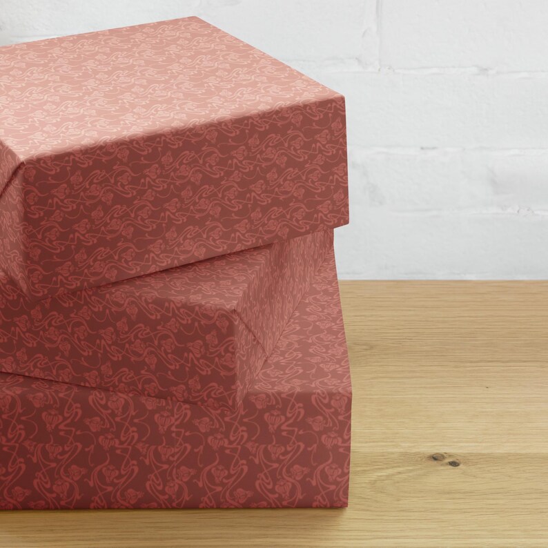 70s Retro Floral Wrapping Paper | Groovy Flowing Lines & Red Print | Set of 3 | Vintage Matte Finish | Perfect for Gifts Celebrations