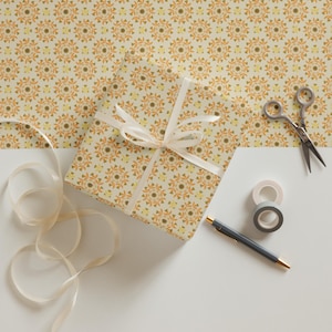Vintage Floral Wrapping Paper | Autumn Leaves | Flowers Design | Warm Beige, Orange & Yellow Gift Wrap