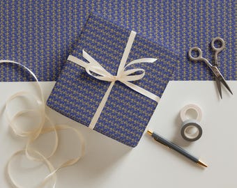 Royal Blue Floral Wrapping Paper – Elegant Gift Wrap Sheets, Vintage Botanical Paper, Bold Wedding Birthday Baby Shower Gift Wrap Set of 3