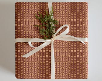 Grandma Chic Floral Holiday Wrapping Paper - Red and Beige Pattern - Sheets of 3