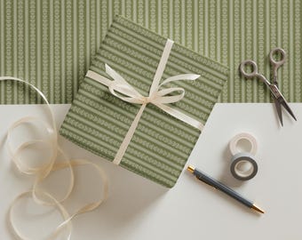 Retrogroen bloemen gestreept inpakpapier | Op de keuken geïnspireerd ontwerp | Set van 3 | Vintage matte afwerking | Perfect voor cadeaus en feesten