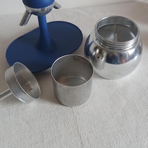 Quirky two cup aluminium stovetop espresso maker, top moka, vintage Italian moka pot, 1990s