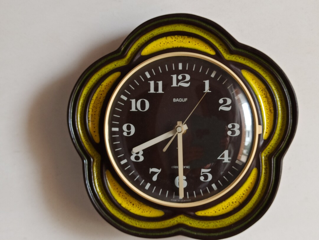 Flowerpower Ceramic Westgermany Wall Clock, Vintage Ceramic Wall