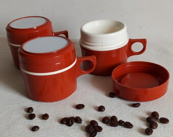 Set of 3 vintage espresso take away thermos cups, 1970s, made in Italy